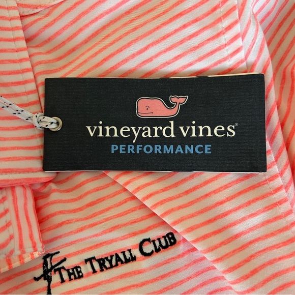 Vineyard Vines Mens Medium Striped Peach Tejeda Performance Polo Shirt *Custom - Picture 6 of 9